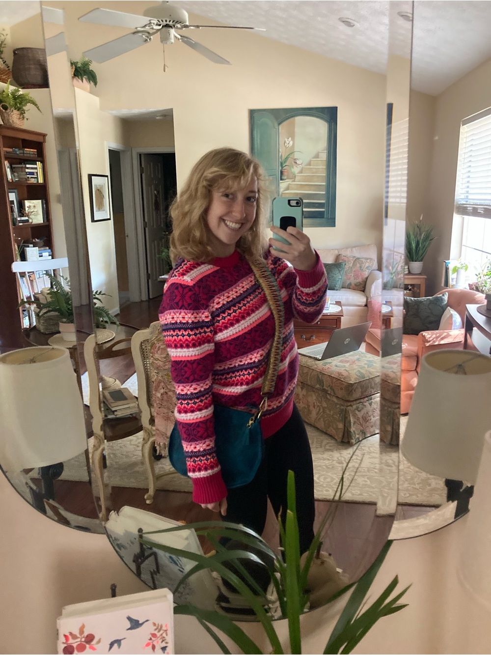 J. Crew Pink Multicolor Fair Isle Crewneck Sweater